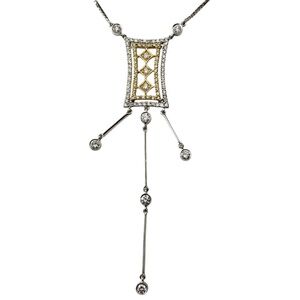 18K White and Yellow Gold and Diamond Art Deco Style Pendant Necklace #20647